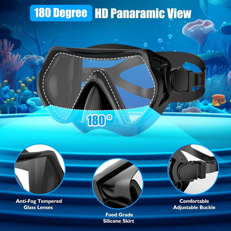 wutrye Snorkeling Gear for Adults, Dry-Top Snorkel Set Scuba Diving mask, Snorkel Mask, Panoramic Anti-Leak Anti-Fog Tempered Glass Lens, Swimming Training Snorkeling Packages - Image 2